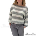 Retro Banded Boat Neck Sweater
