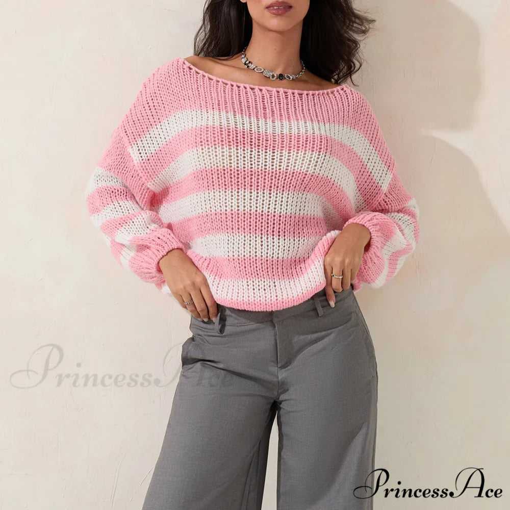 Retro Banded Boat Neck Sweater