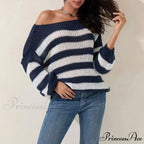Retro Banded Boat Neck Sweater