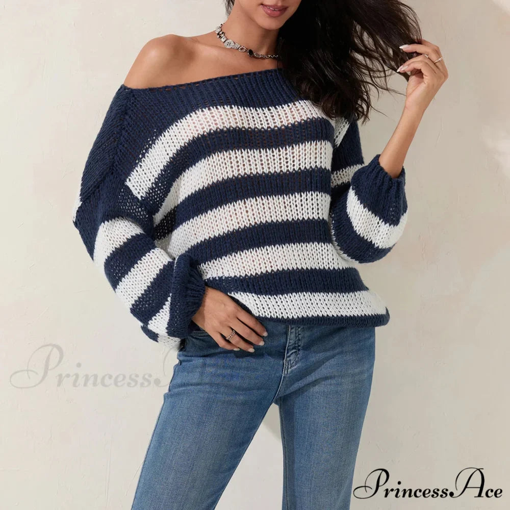 Retro Banded Boat Neck Sweater