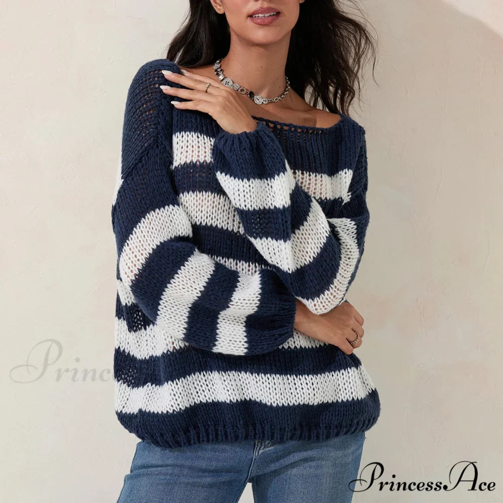 Retro Banded Boat Neck Sweater