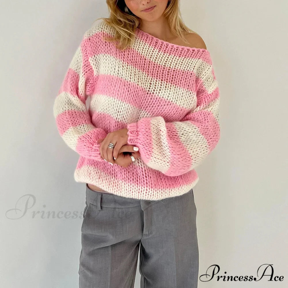 Retro Banded Boat Neck Sweater