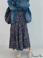 Retro Blossom Pattern High Waist Pleated Skirt