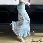 Retro Blossom Pattern Mesh Mermaid Slim Bodycon Y2K Skirt