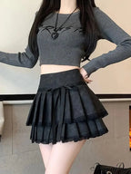 Retro Bow Folded Faux Leather Skirt