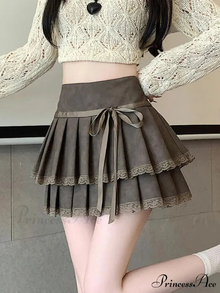 Retro Bow Folded Faux Leather Skirt