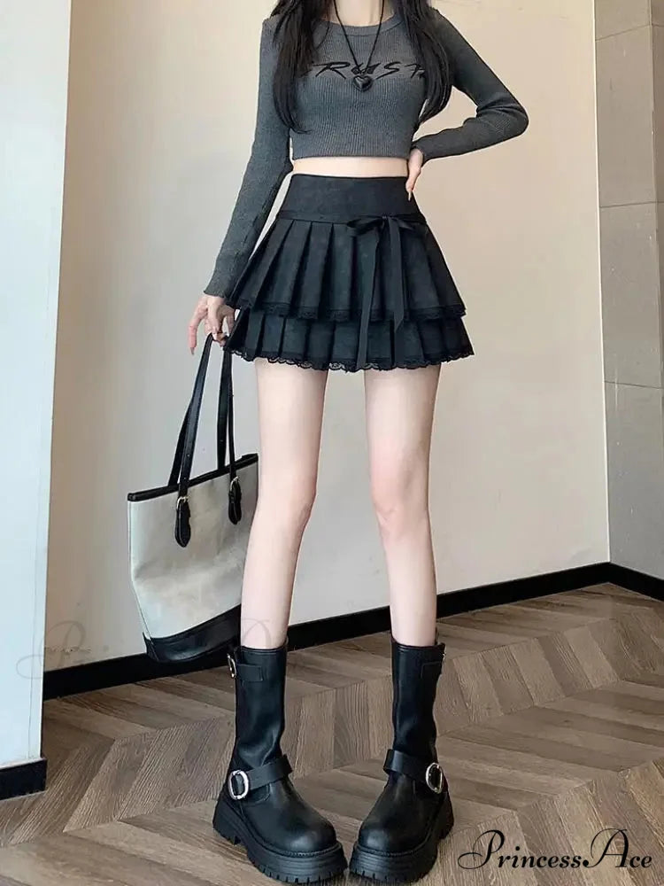 Retro Bow Folded Faux Leather Skirt
