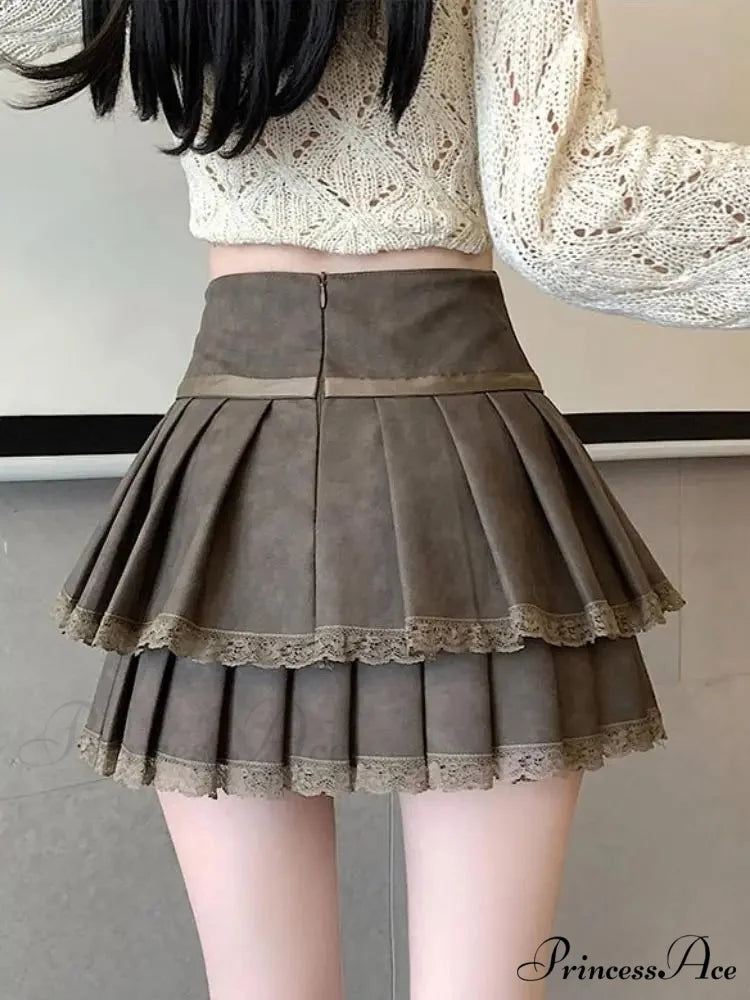 Retro Bow Folded Faux Leather Skirt