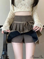 Retro Bow Folded Faux Leather Skirt