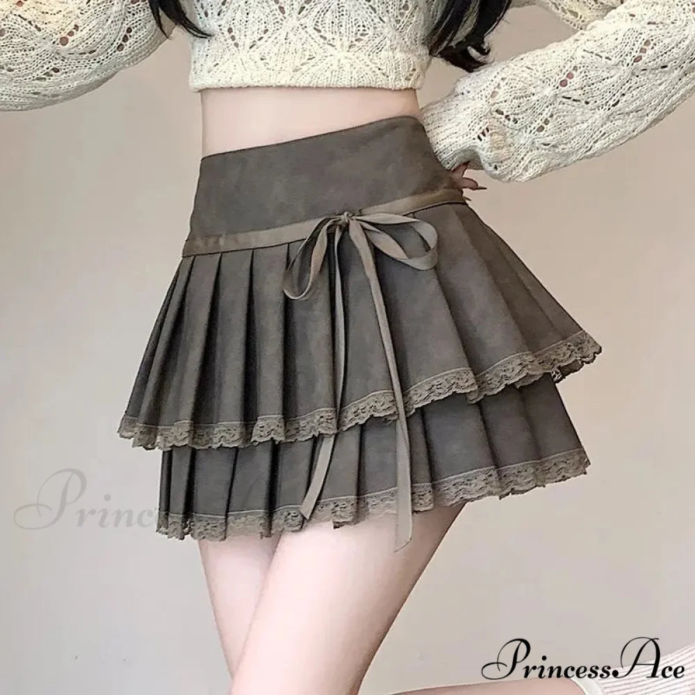Retro Bow Folded Faux Leather Skirt