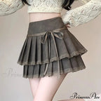 Retro Bow Folded Faux Leather Skirt