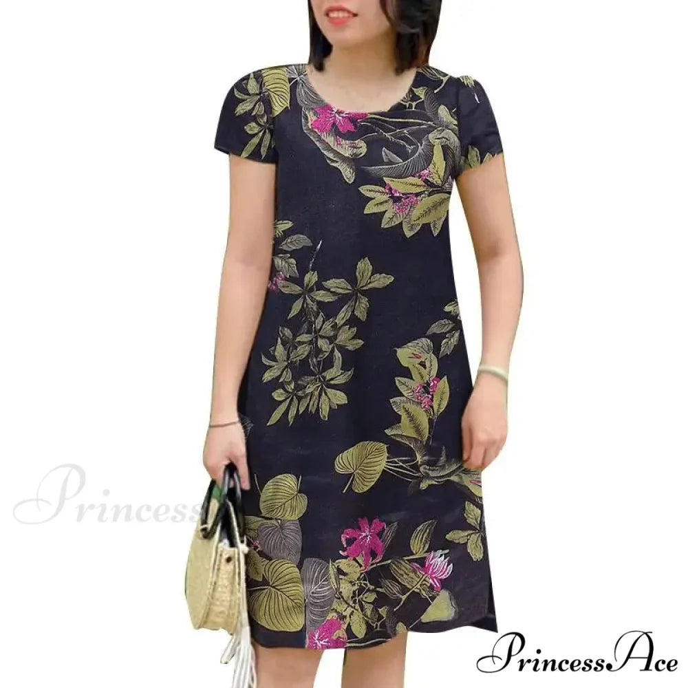 Retro Brief Sleeve Flower Vacation Flower Dress