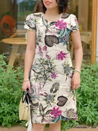 Retro Brief Sleeve Flower Vacation Flower Dress