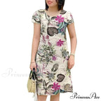 Retro Brief Sleeve Flower Vacation Flower Dress