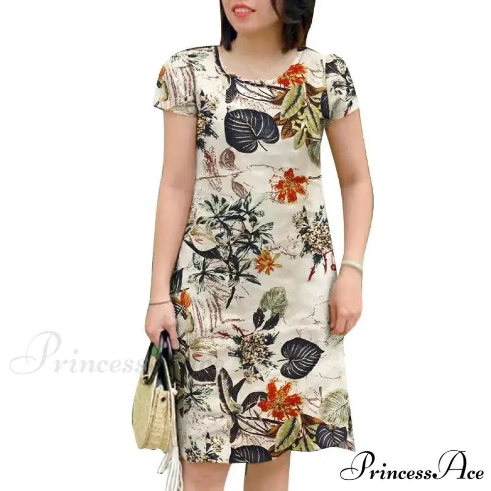 Retro Brief Sleeve Flower Vacation Flower Dress