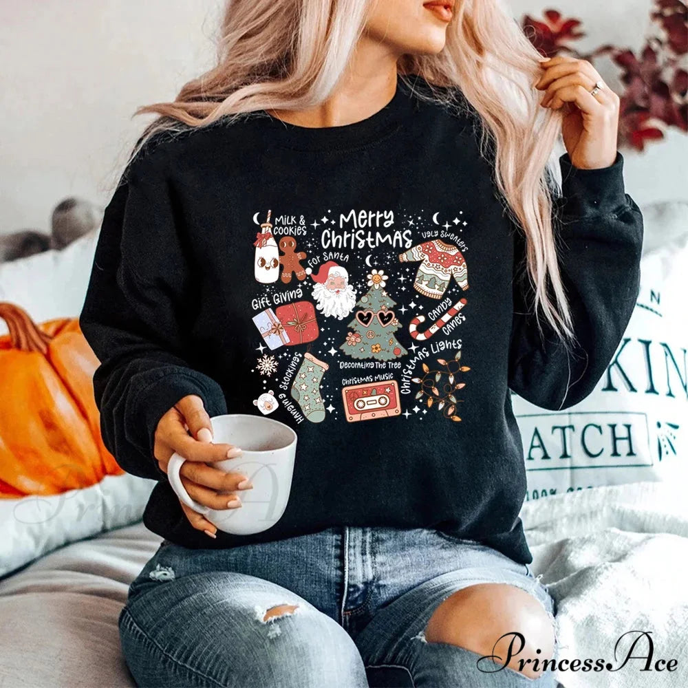 Retro Cheerful Aesthetic Santa Warm Hoodie