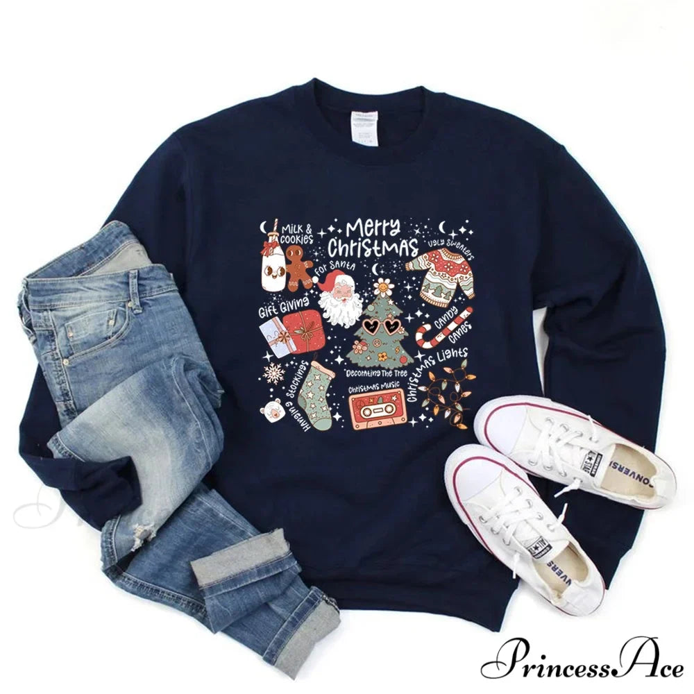 Retro Cheerful Aesthetic Santa Warm Hoodie