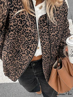 Retro Cheetah Pattern Zipper Jacket