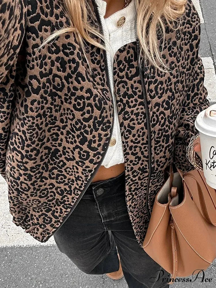 Retro Cheetah Pattern Zipper Jacket