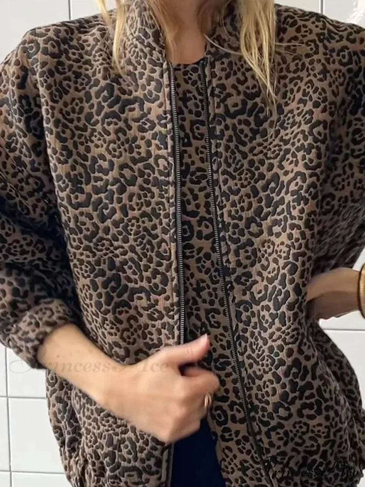 Retro Cheetah Pattern Zipper Jacket