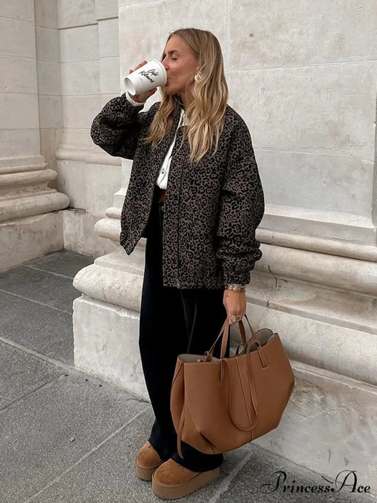 Retro Cheetah Pattern Zipper Jacket