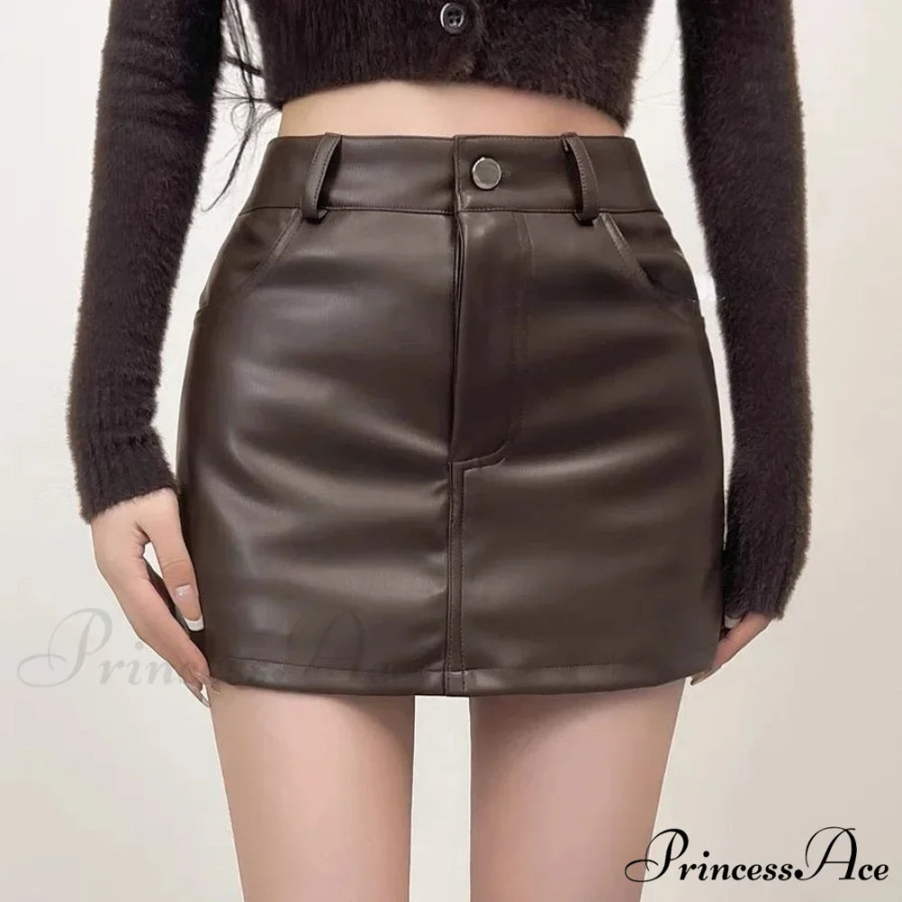 Retro Chic High Waist Sexy A-line Stylish Fashionable Brown Elegant Skirt