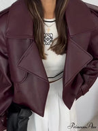 Retro Crimson Faux Leather Brief Jacket