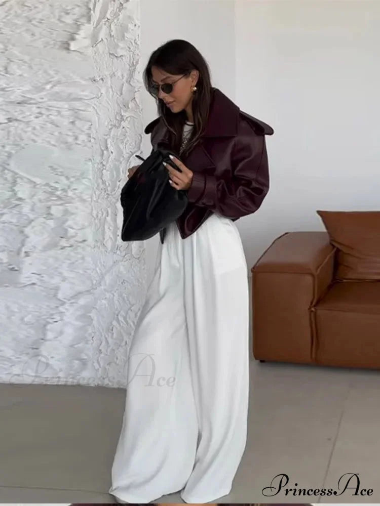 Retro Crimson Faux Leather Brief Jacket