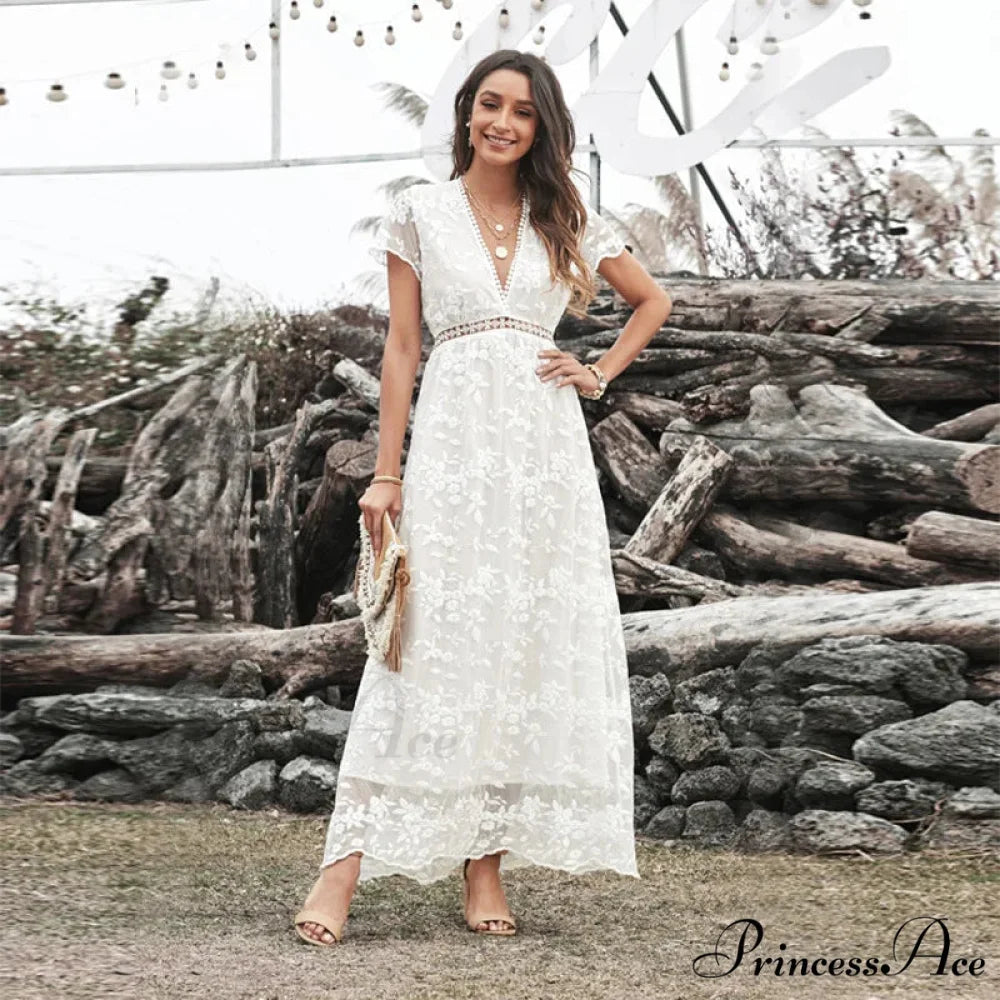 Retro Deep Plunging Neckline Short Sleeve Dress