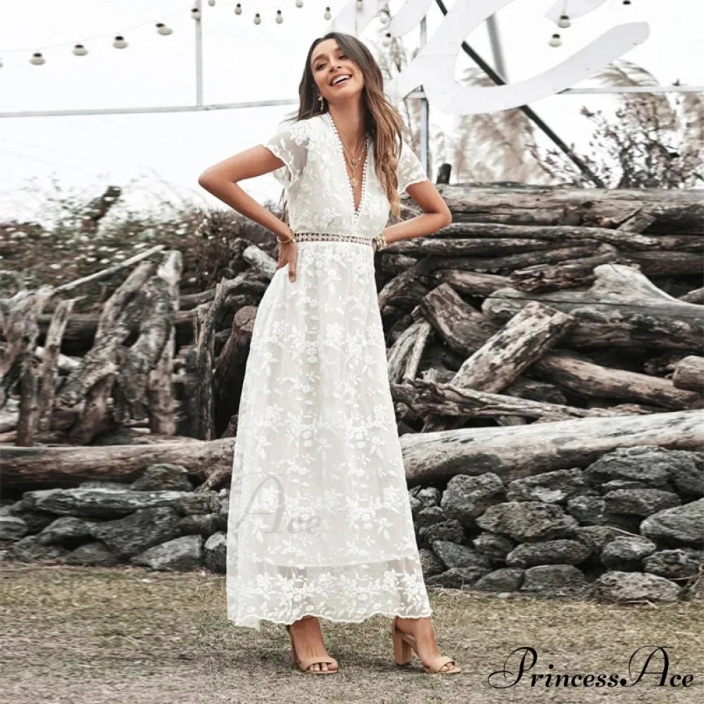 Retro Deep Plunging Neckline Short Sleeve Dress