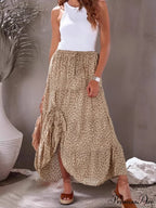 Retro Elegant Bohemian Leopard Print Fold Style High Stretch A-Line Skirt