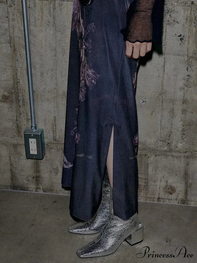 Retro Flower Pattern Aesthetic High Rise Skirt