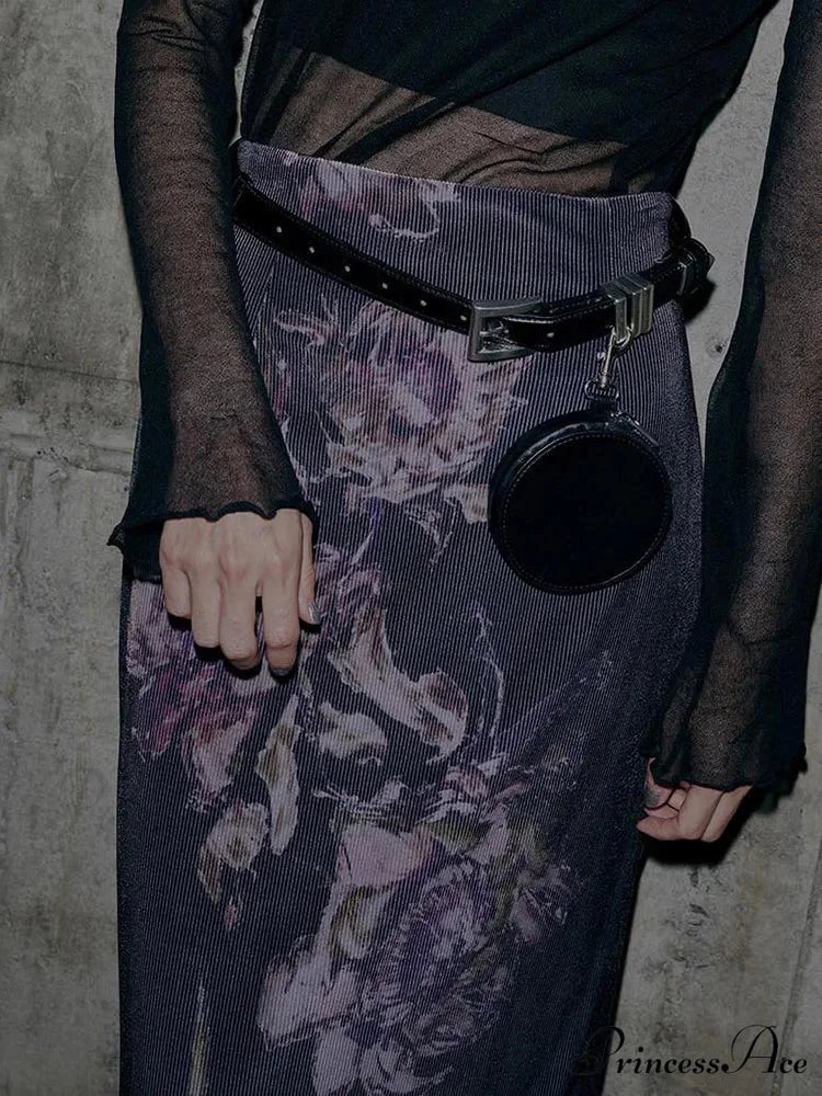 Retro Flower Pattern Aesthetic High Rise Skirt