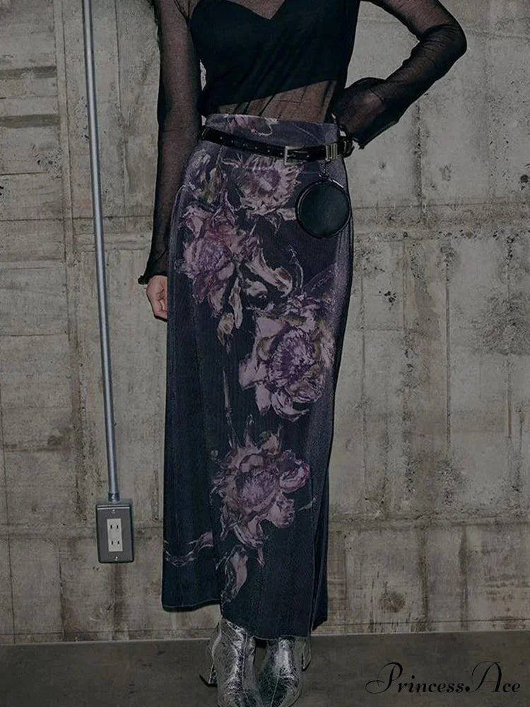 Retro Flower Pattern Aesthetic High Rise Skirt