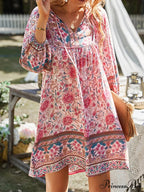 Retro Flower Pattern Bohemian Flare Dress
