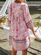 Retro Flower Pattern Bohemian Flare Dress