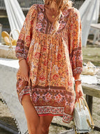 Retro Flower Pattern Bohemian Flare Dress
