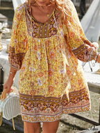 Retro Flower Pattern Bohemian Flare Dress
