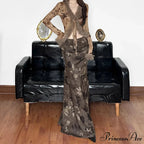 Retro Flower Pattern Long Skirt Edgy Fashion 2000s