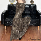 Retro Flower Pattern Long Skirt Edgy Fashion 2000s