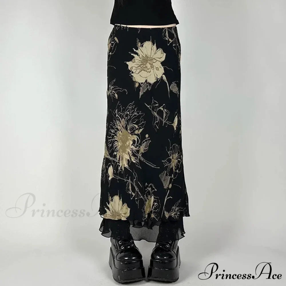 Retro Flower Pattern Low Cut Slim-Fit Urban Skirt