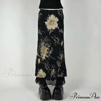 Retro Flower Pattern Low Cut Slim-Fit Urban Skirt