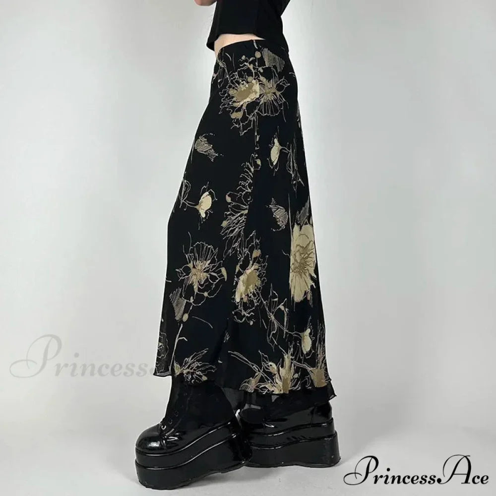 Retro Flower Pattern Low Cut Slim-Fit Urban Skirt