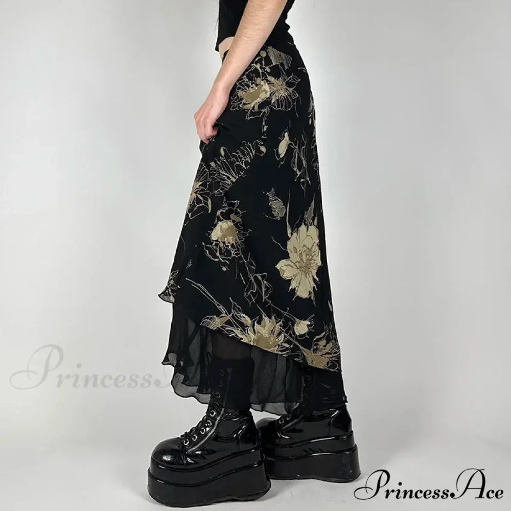 Retro Flower Pattern Low Cut Slim-Fit Urban Skirt