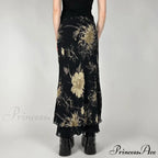 Retro Flower Pattern Low Cut Slim-Fit Urban Skirt