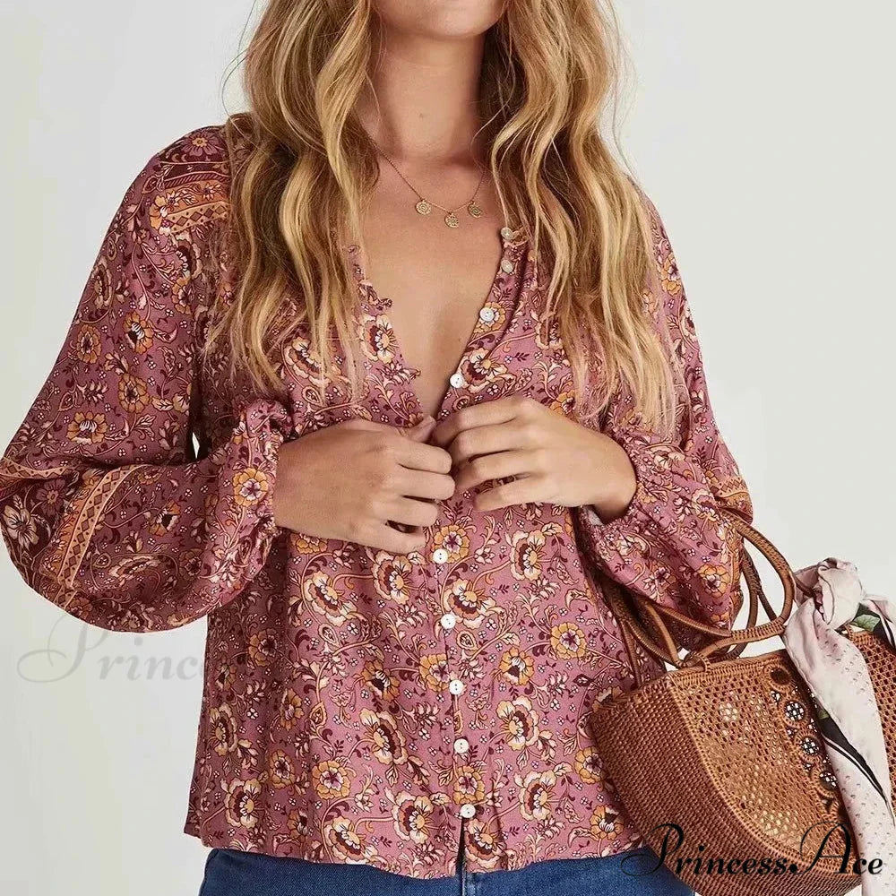 Retro Flowered Long Skirt Informal Shore Bohemian Rayon Stretchy Waist Fasten