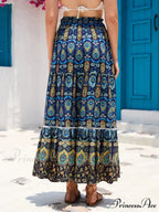 Retro Flowery Peacock Skirt Tall Stretchy Beach Bohemian A-line