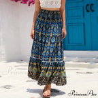 Retro Flowery Peacock Skirt Tall Stretchy Beach Bohemian A-line