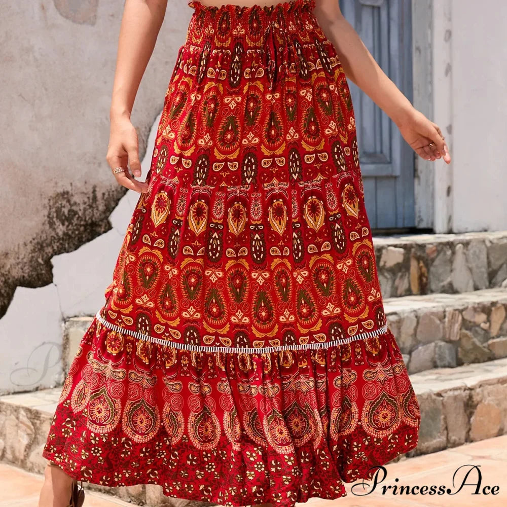 Retro Flowery Peacock Skirt Tall Stretchy Beach Bohemian A-line