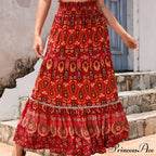 Retro Flowery Peacock Skirt Tall Stretchy Beach Bohemian A-line